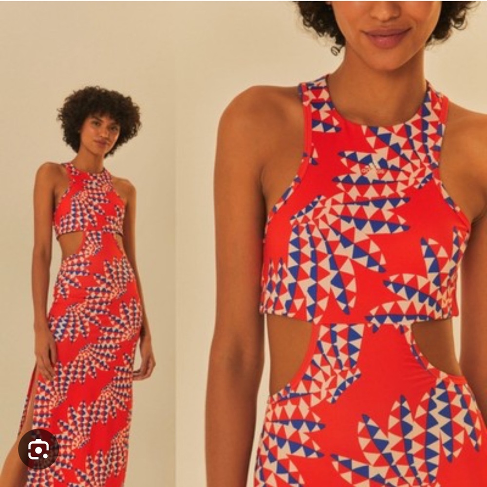 Adidas/Farm Rio Vibrant Red Geometric Maxi Dress brand new size xsmall💥